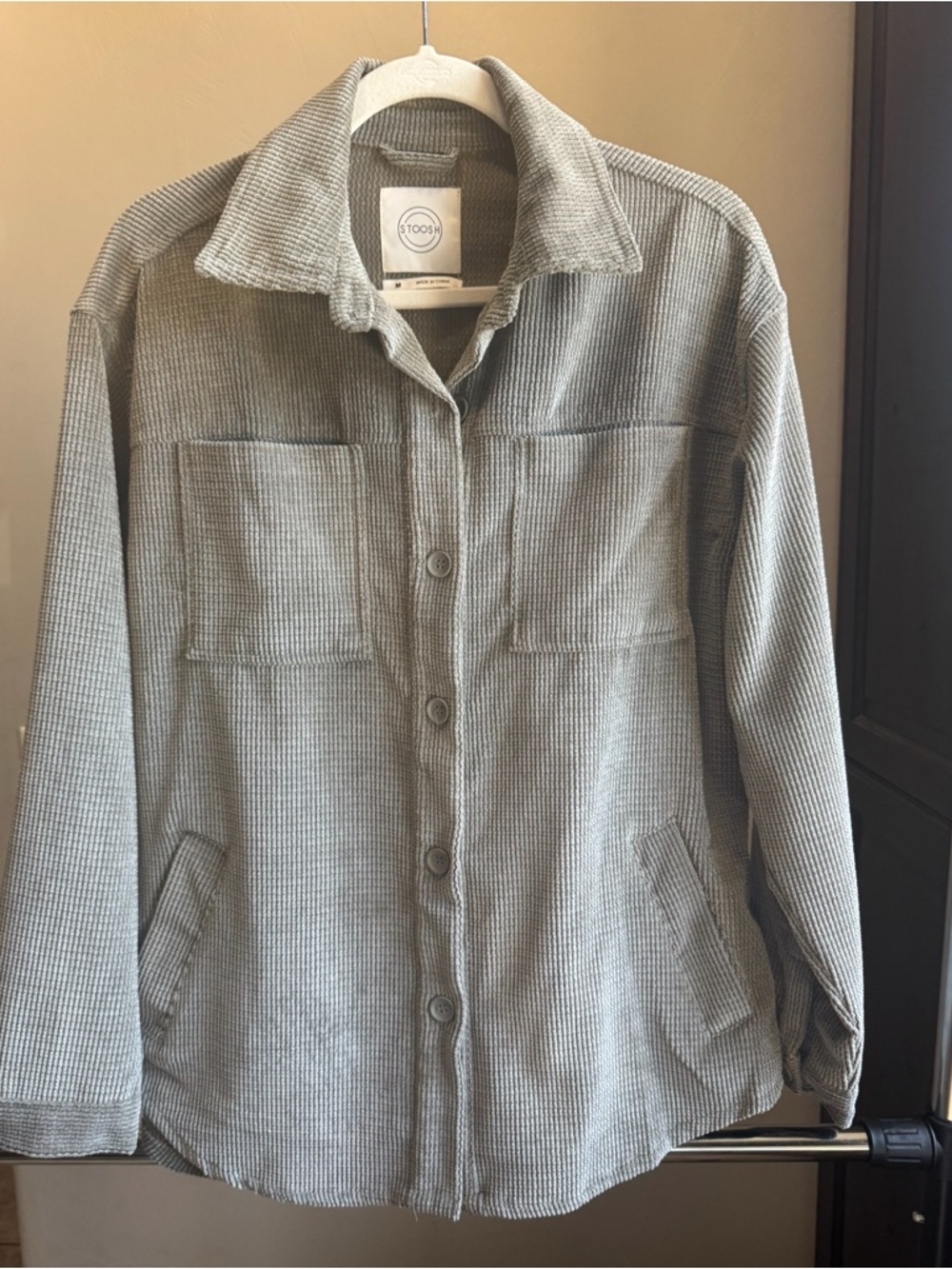 Stoosh Olive Grey Waffle Knit Shirt Jacket